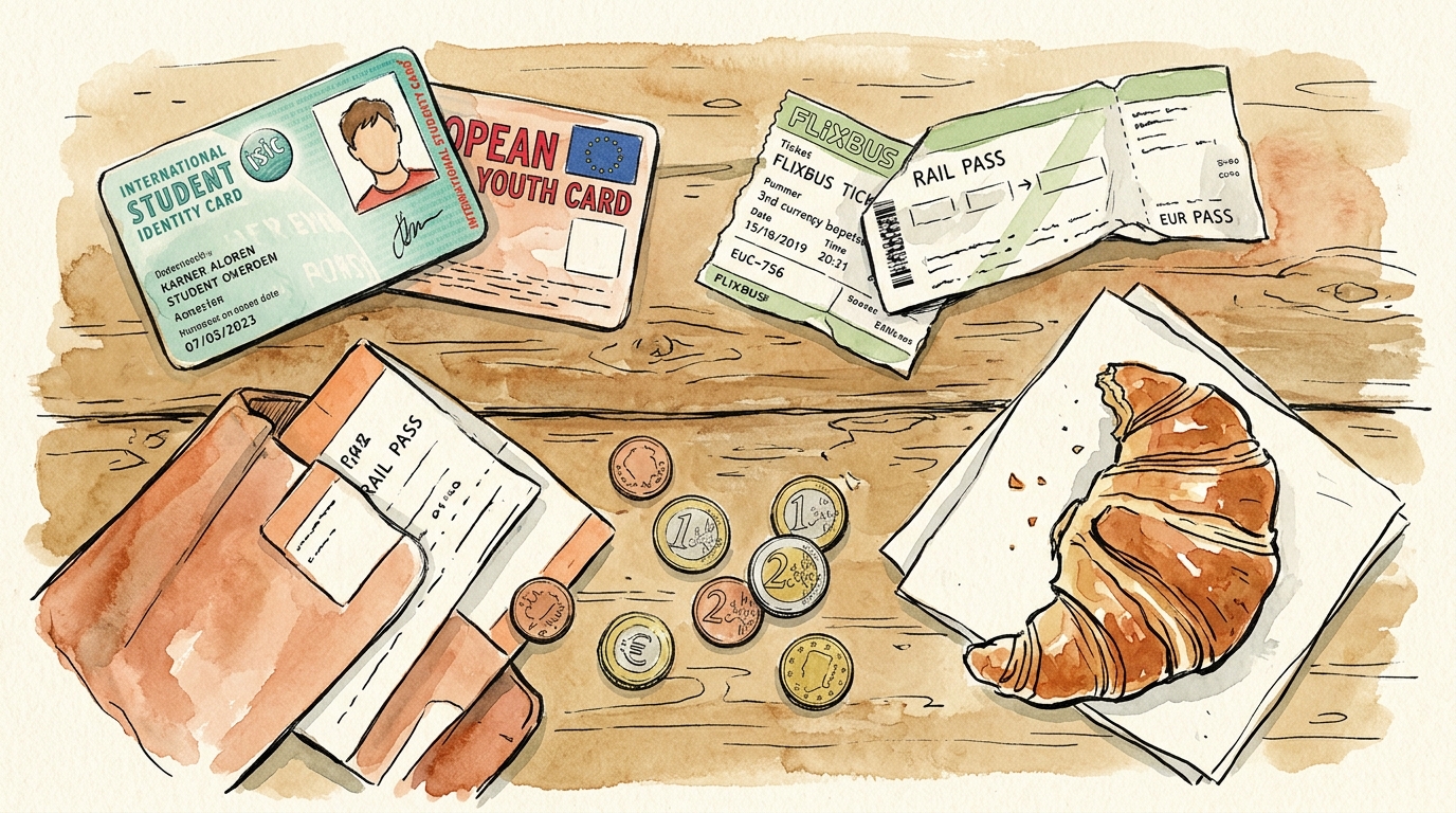 Watercolor illustration for student travel discounts hacks 2026 guide