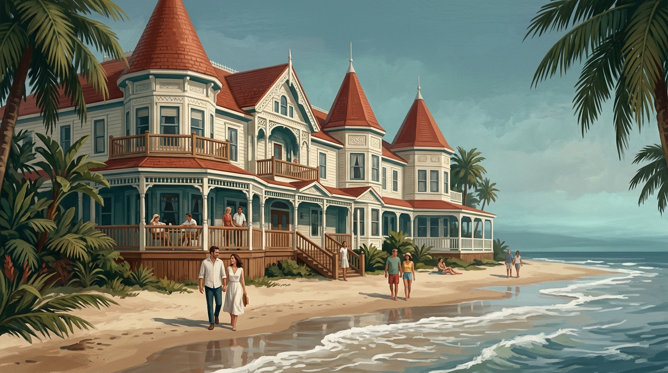 Das viktorianische Hotel del Coronado mit rotem Dach an der Küste von San Diego