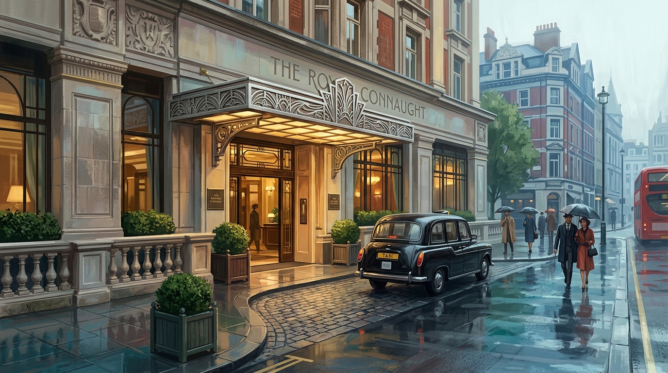 Der Eingang des Savoy Hotel am Strand in London