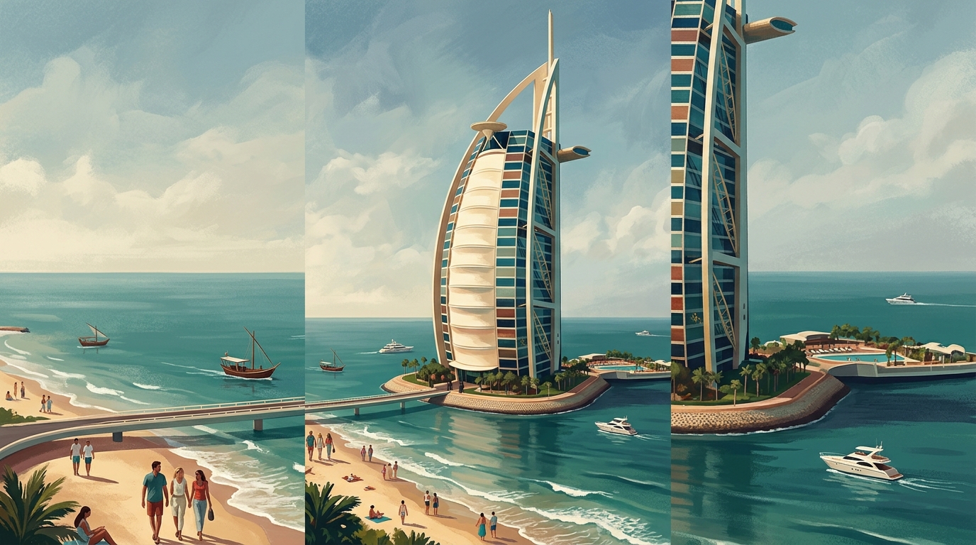 Das Burj Al Arab, das über der Küste von Dubai aufragt