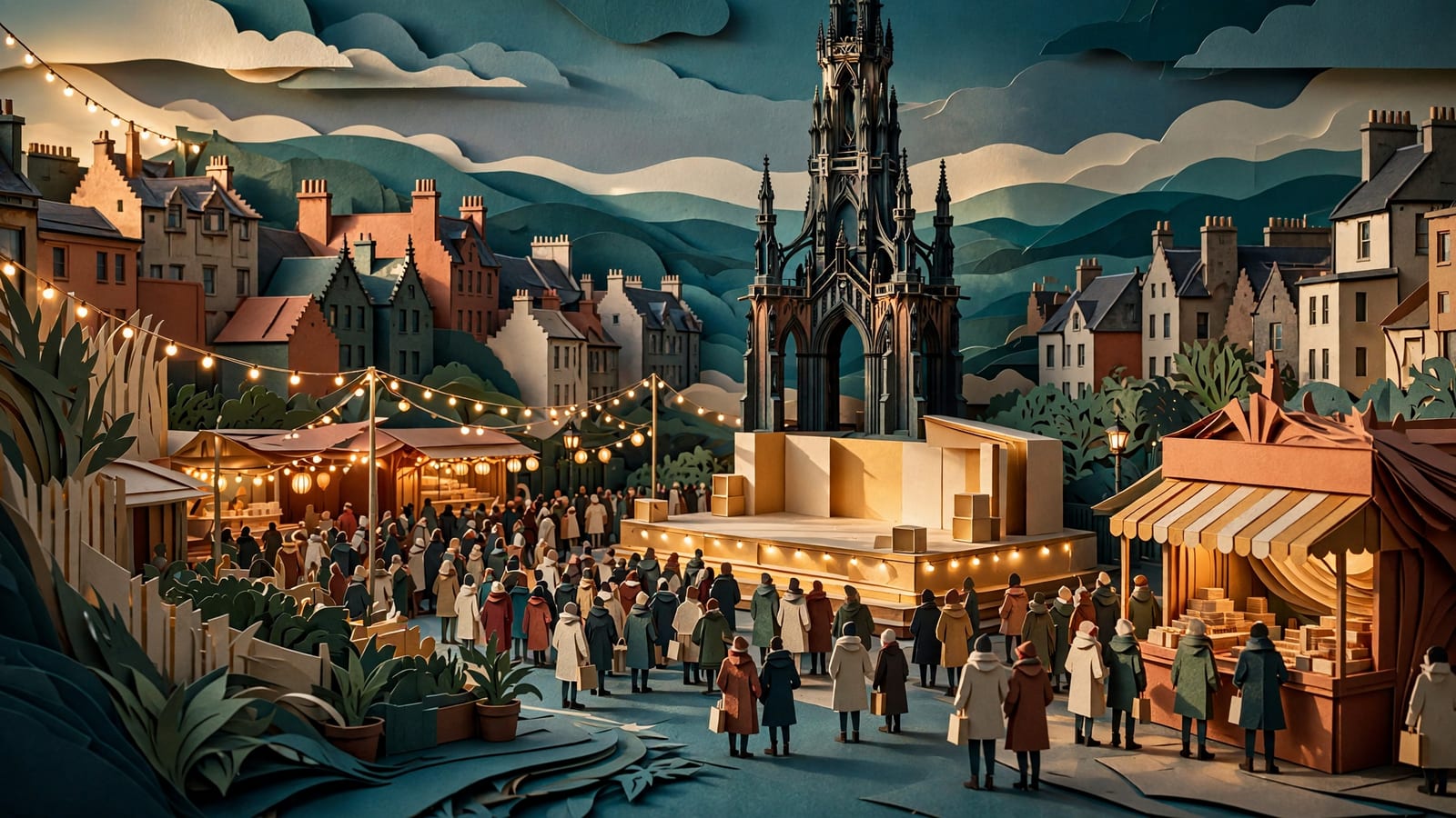 Crowds gathering on Princes Street at dusk before the Edinburgh Hogmanay Street Party