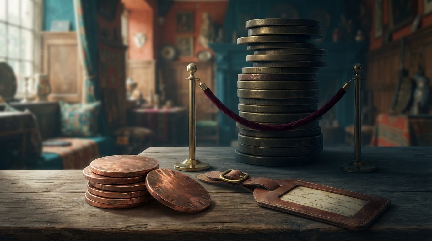 A small coin stack sits in the open while a taller one is roped off, symbolizing the ESTA fee that does not apply to you.