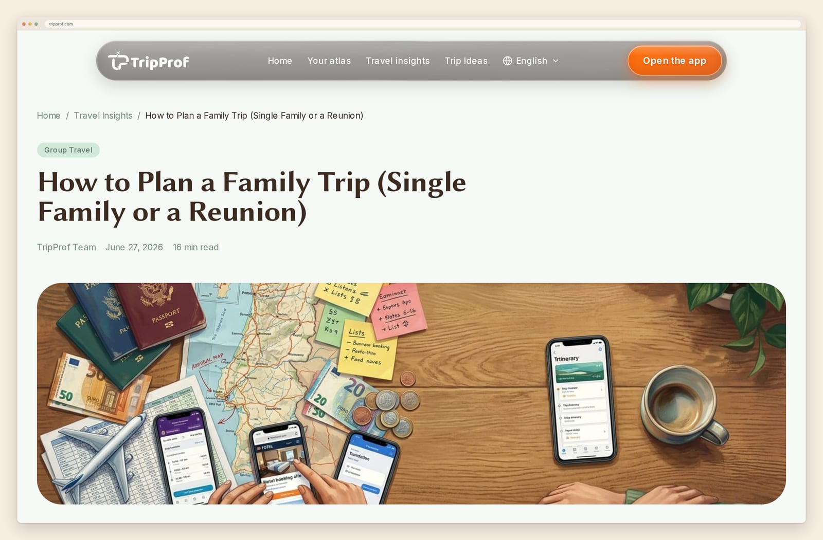 TripProf's family-trip playbook page open in a browser, the resource this section links readers to