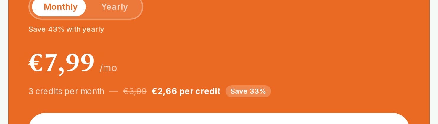TripProf's pricing page showing the Pro plan at 7.99 euros a month