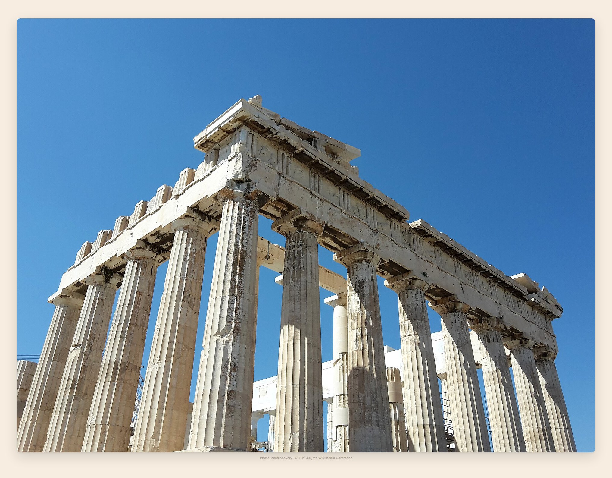 The Parthenon on Athens's Acropolis in daylight, reached by Alaska Airlines' new nonstop route from Seattle starting May 2027
