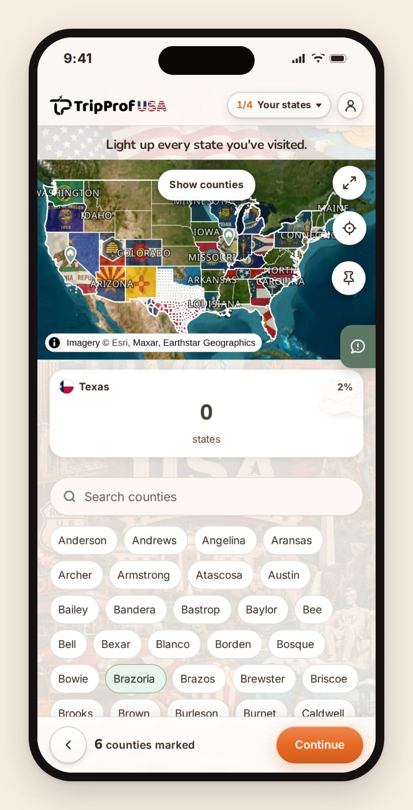 Drilling into Texas to mark individual counties, one of the few free tools that goes below state level