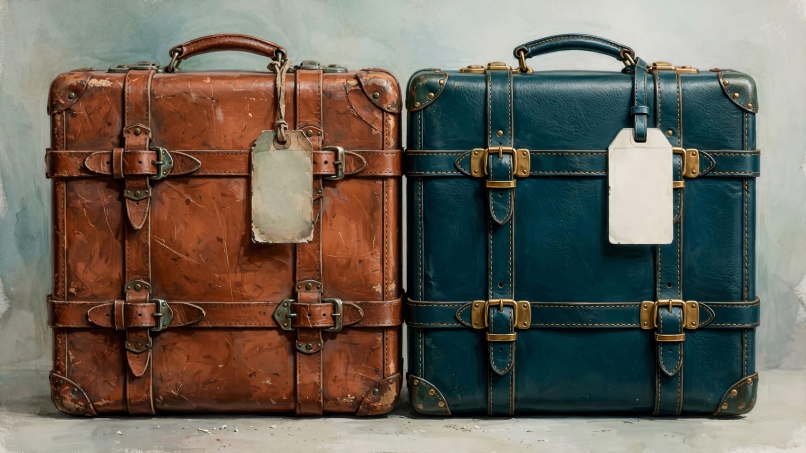 Two suitcases with old and new luggage tags, showing how timing changes the fee