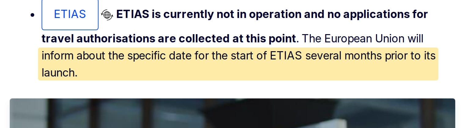 The European Commission's Smart Borders page stating that the EU will announce the ETIAS start date several months prior to its launch