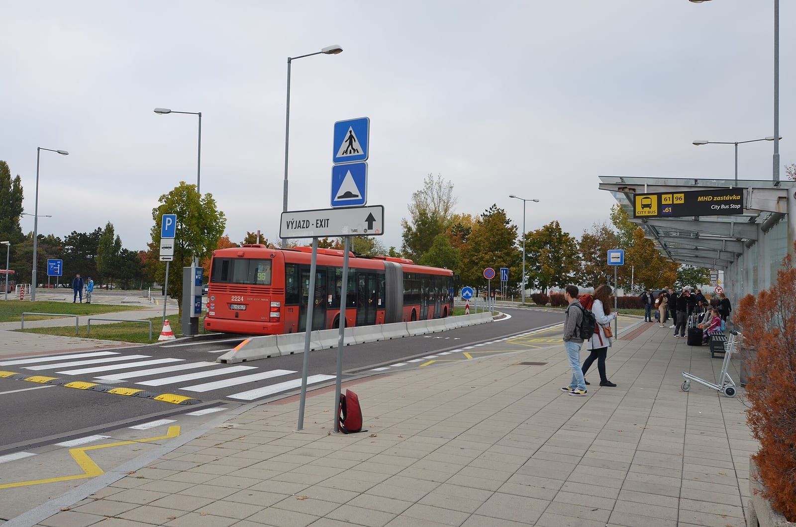 The bus stop terminal at Bratislava's M. R. Štefánik Airport, where the Vienna shuttle arrives