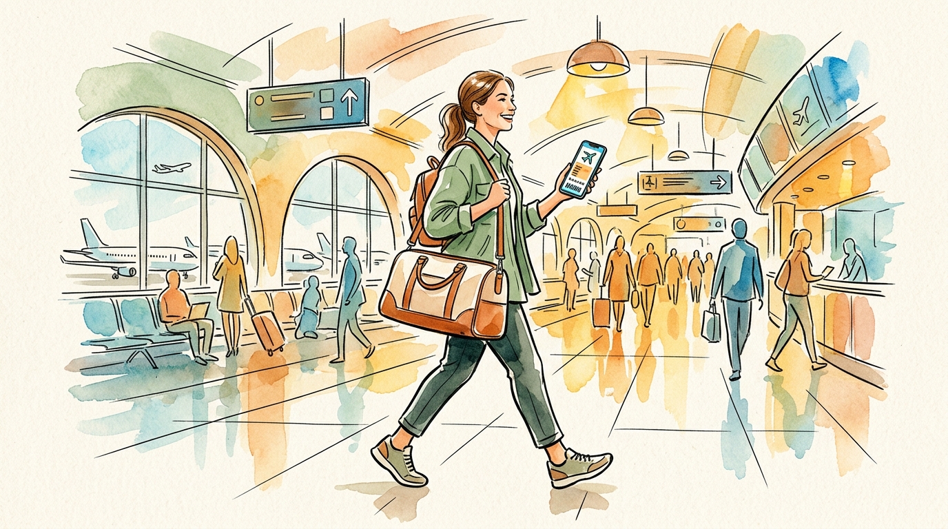 Aquarellillustration zum Thema Kostenvergleich Billigflieger versus Linienflug