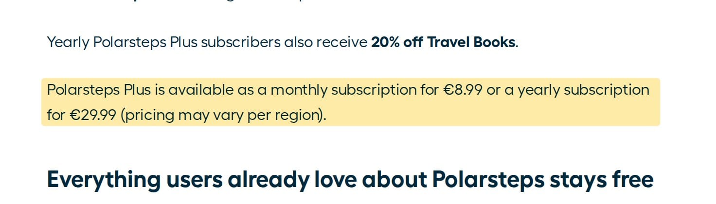 Анонс Polarsteps Plus від Polarsteps вартістю €8,99 на місяць або €29,99 на рік