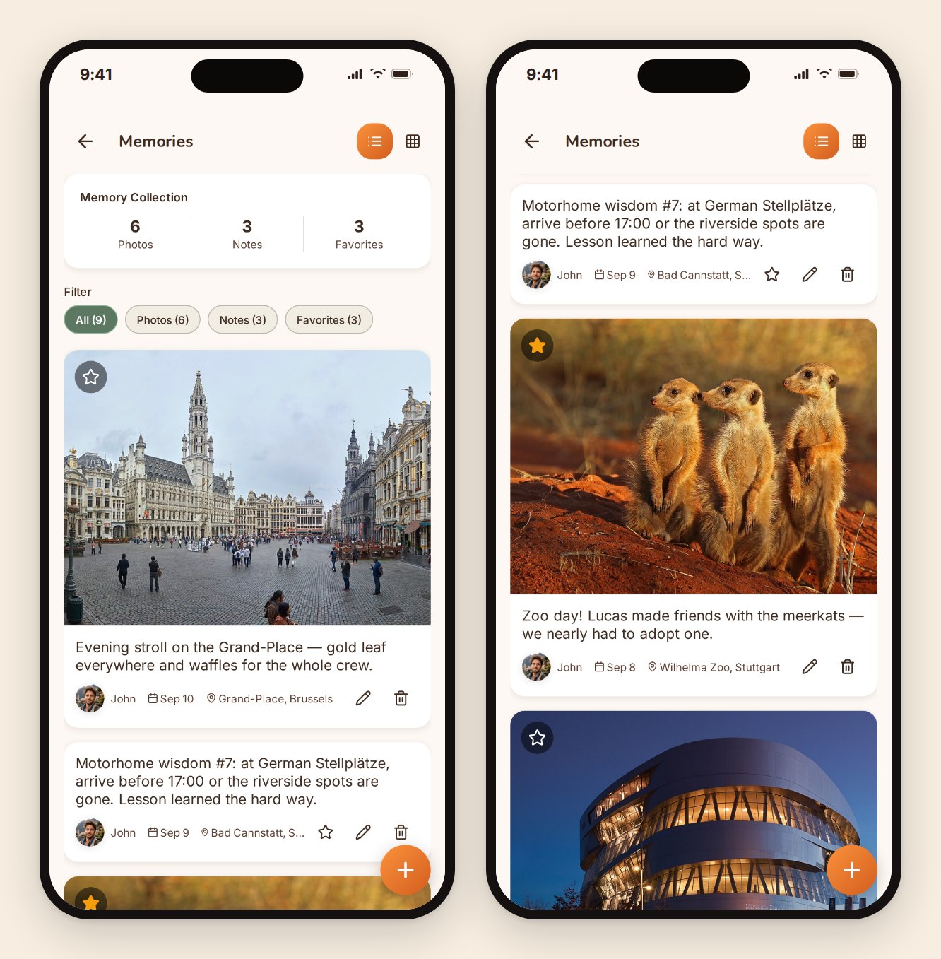 TripProf rejseminder: et privat feed af fotos og noter synligt kun for folk på rejsen