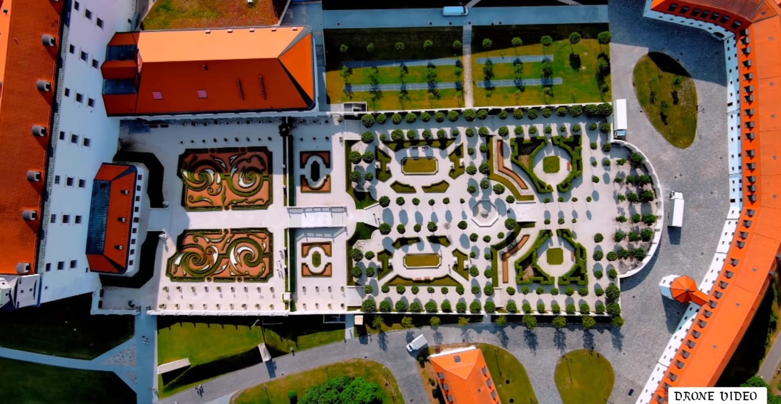 Bratislava Castle's white walls and baroque garden overlooking the Danube