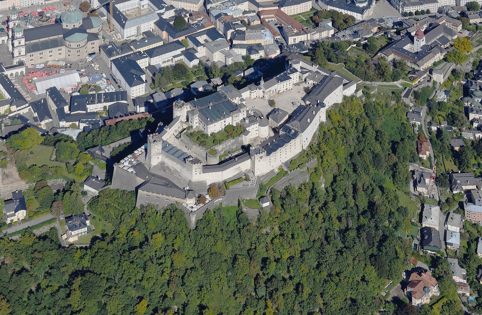 Hohensalzburg Fortress crowns a green hill above Salzburg's old town