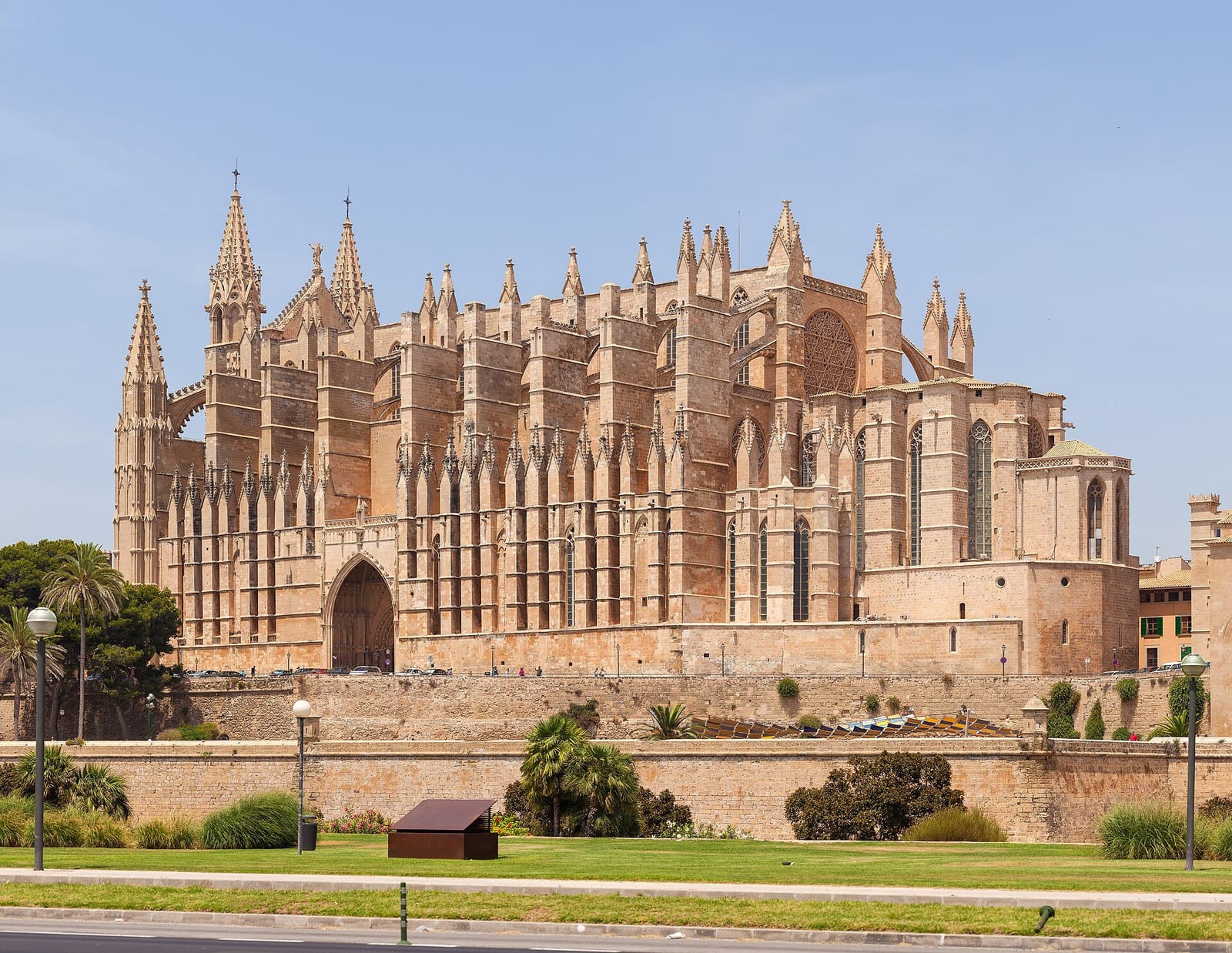 Palma's Gothic cathedral rising above the harbor on a clear Mallorca afternoon