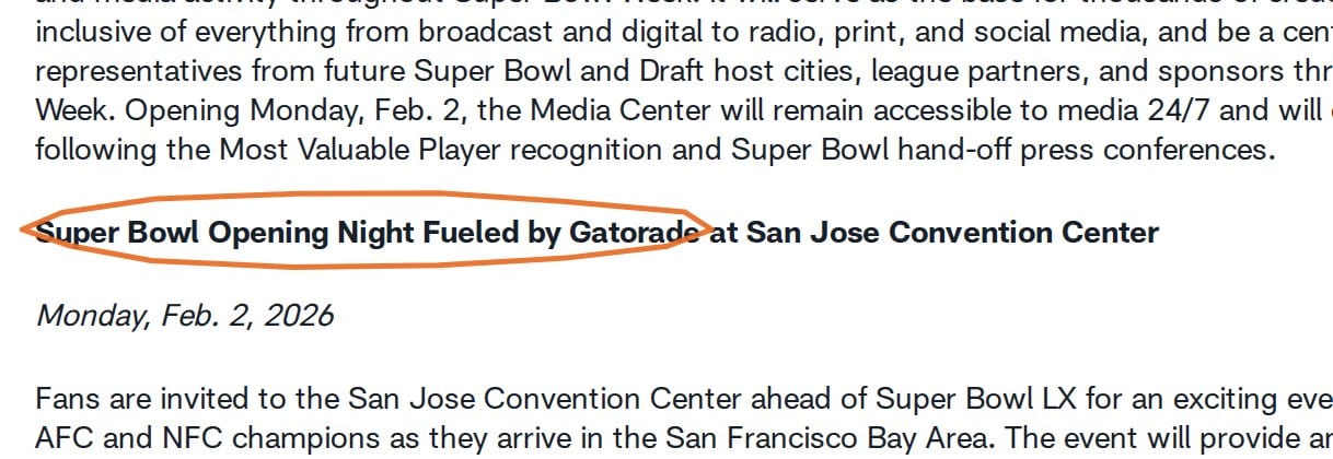 The NFL's official page listing Super Bowl LX's Opening Night and week-of-game event lineup