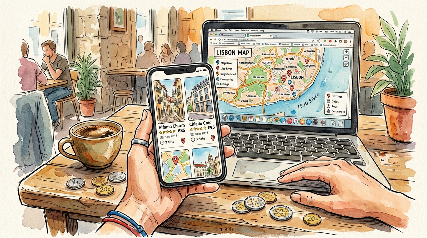 Watercolor illustration representing airbnb vs booking.com for travelers