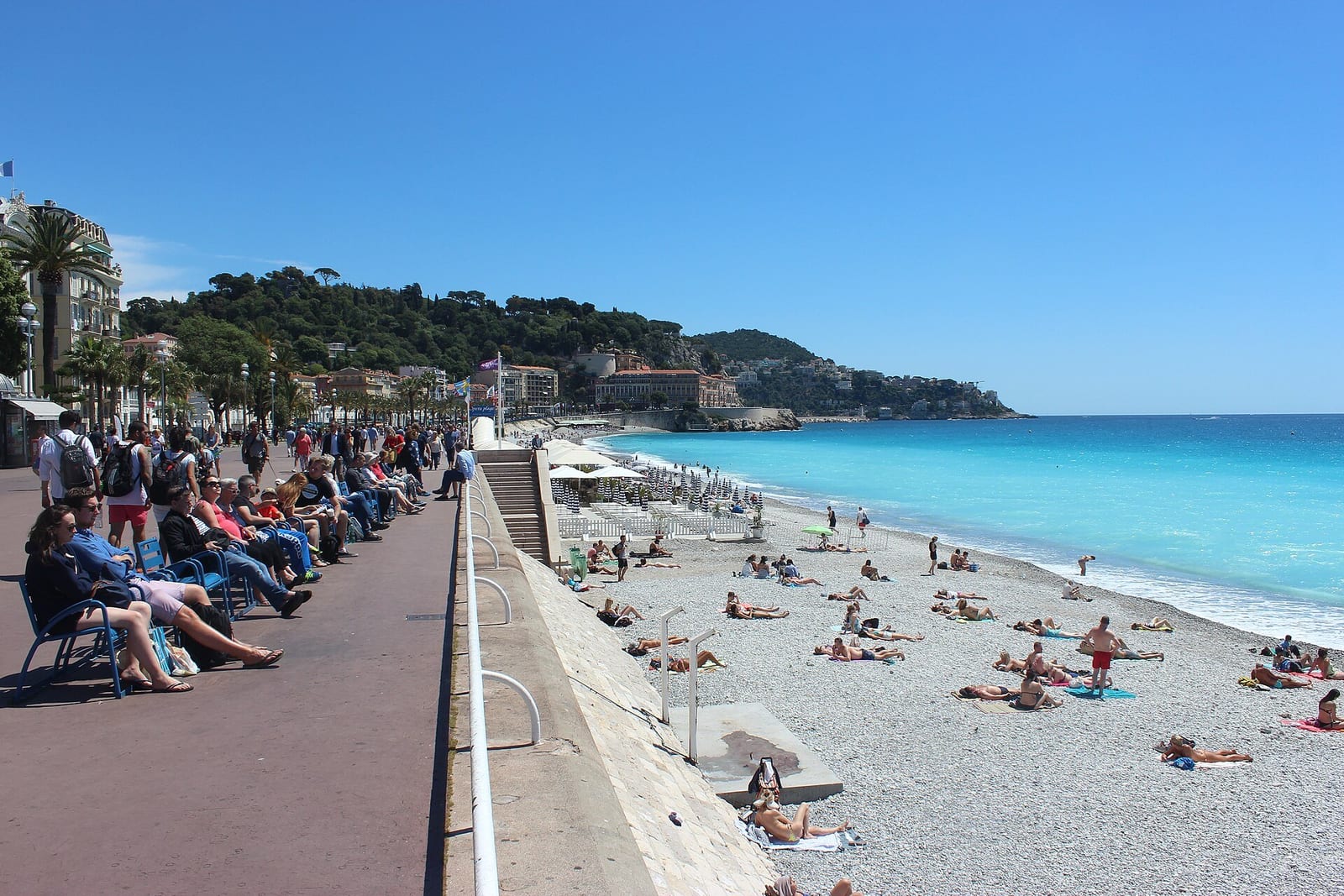 The palm lined Promenade des Anglais curving along Nice's bay