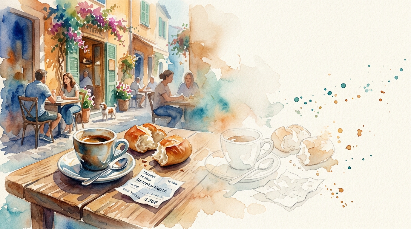 Watercolor illustration of a vivid travel scene dissolving into blank cream paper, representing how to remember travel details