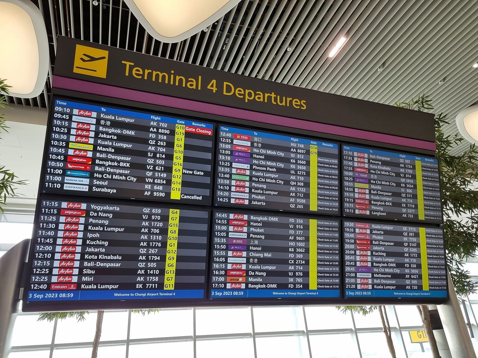 A Changi Airport departures board, the kind of check every leg on this ten-destination list still needs